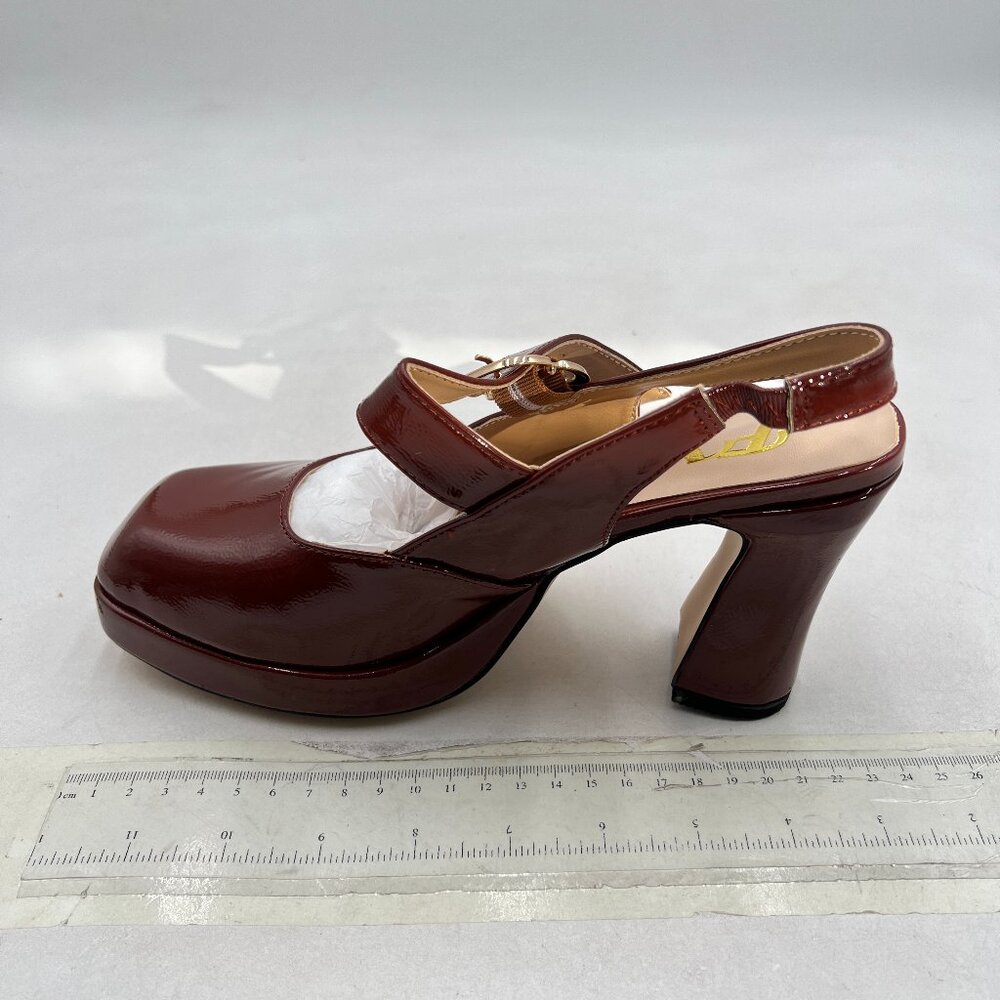 FYS Chocolate Platform Square Toe Block High Heel… - image 2